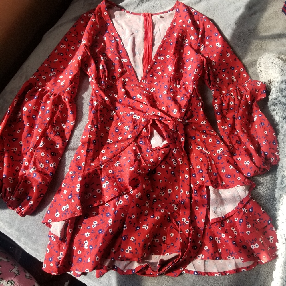 Floral print long sleeve Valentine's dress